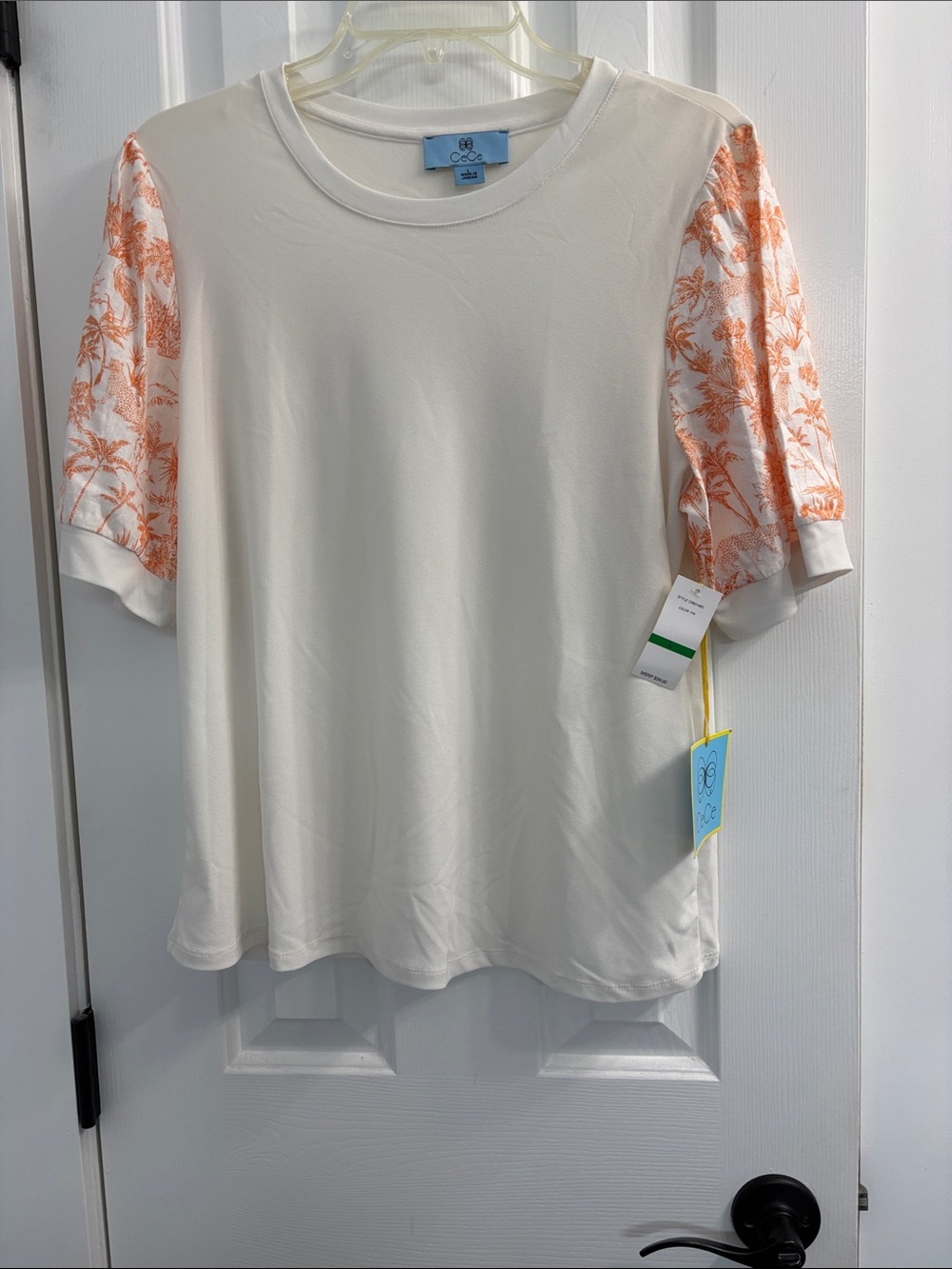 C&C California Cream Tee with Orange Botanical Puff Sleeves